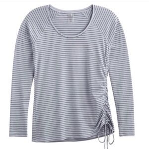 Calia by Carrie Underwood Light Blue Stripe Ruched Top Size Large